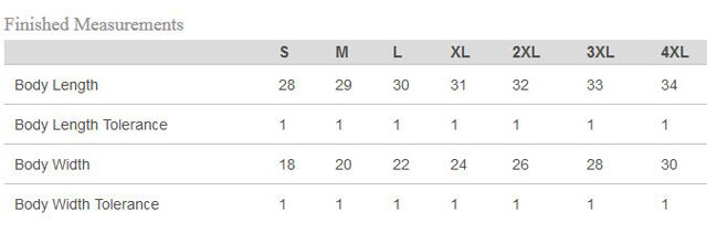 Man Proud T Shirt size chart